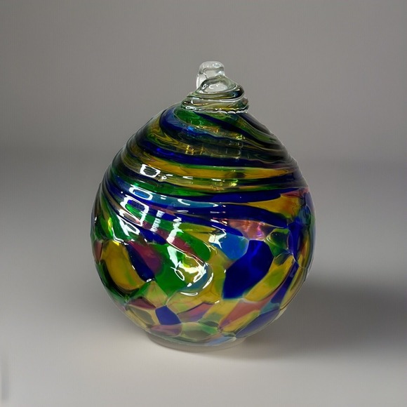 Art‎ Glass Ornament Hand Blown Swirled Iridescent Green Blue Purple - Picture 1 of 3